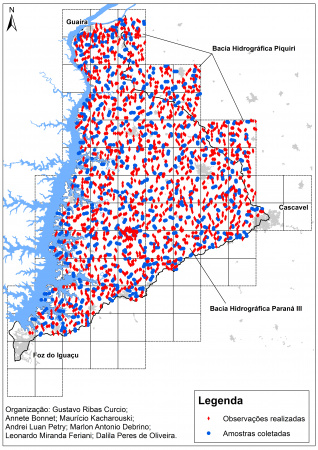 Figura 2 – Distribuição dos pontos de referência em pedossequências (amostrais e observacionais),  na Bacia Hidrográfica Paraná III e parte da Bacia Hidrográfica Piquiri.