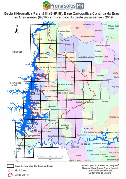 Figura 3 – Mapa da Bacia Hidrográfica Paraná III e respectivas Cartas ao Milionésimo.