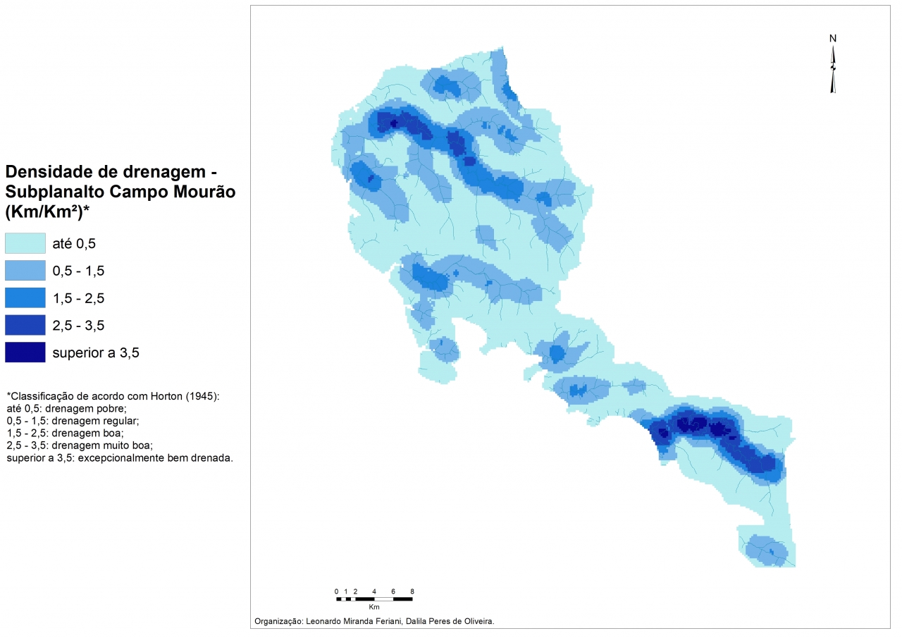 Densidade de drenagem do subplanalto Campo Mourão.