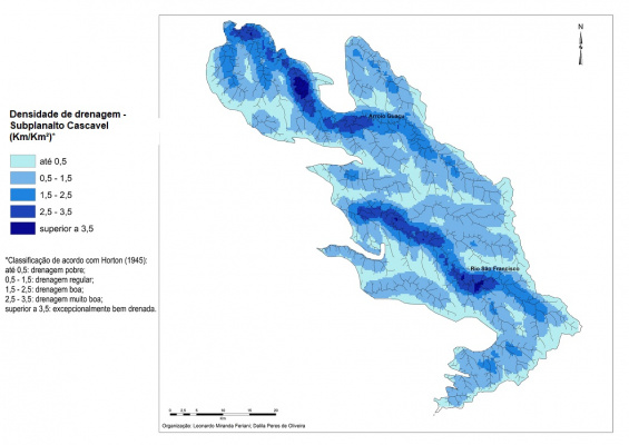 Figura 3 - Densidade de drenagem do Subplanalto Cascavel.