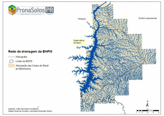 Figura 1-Representacao da rede de drenagem da Bacia Hidrografica Parana III construida pelo PronaSolos-PR Org.: Dalila Peres de Oliveira; Leonardo Miranda Feriani (2020).