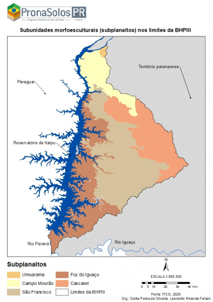 Figura 1 – Distribuição dos subplanaltos Cascavel, Campo Mourão, São Francisco, Foz do Iguaçu e Umuarama na BHP III.