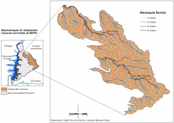 Figura 1 - Hidrografia do Subplanalto Cascavel - hierarquia fluvial.