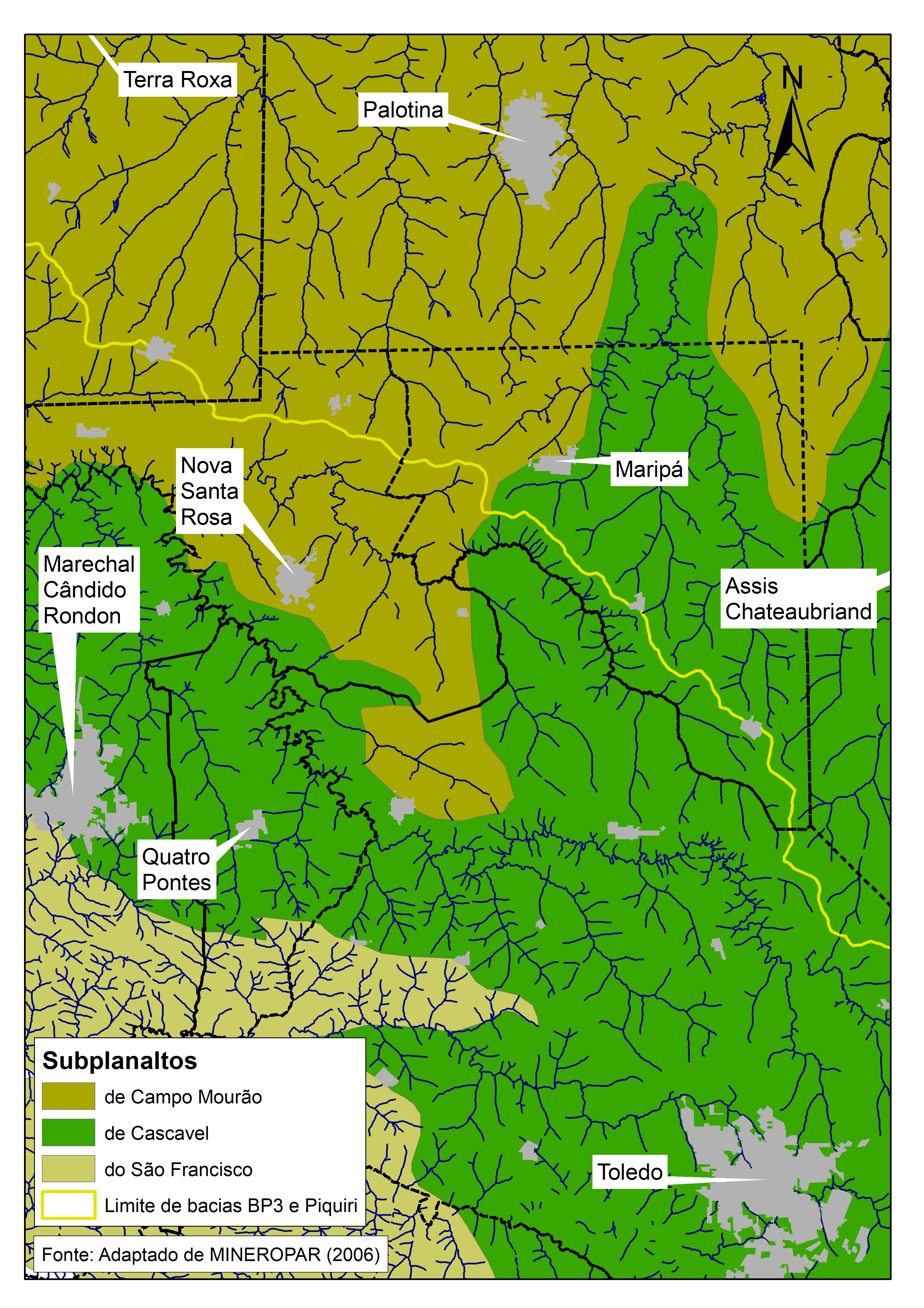 Figura 2 - Subplanaltos Cascavel, Campo Mourão e São Francisco.