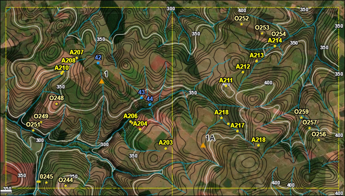 Figura 1 - Demarcação de pontos de amostragem de solos e vegetação no município de Santa Cruz de Monte Castelo.