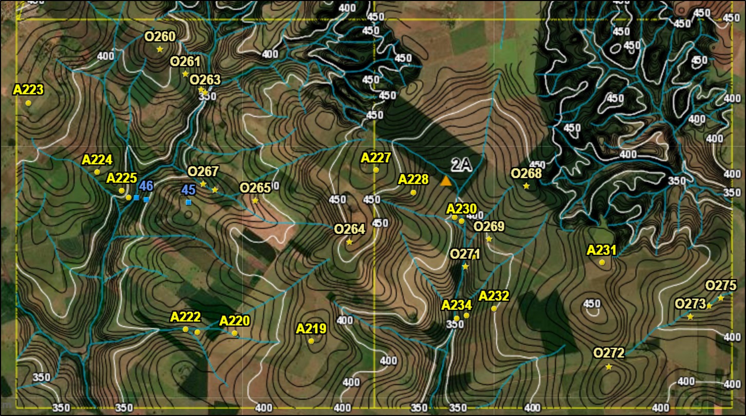 Figura 2 - Demarcação de pontos de amostragem de solos e vegetação no município de Loanda.