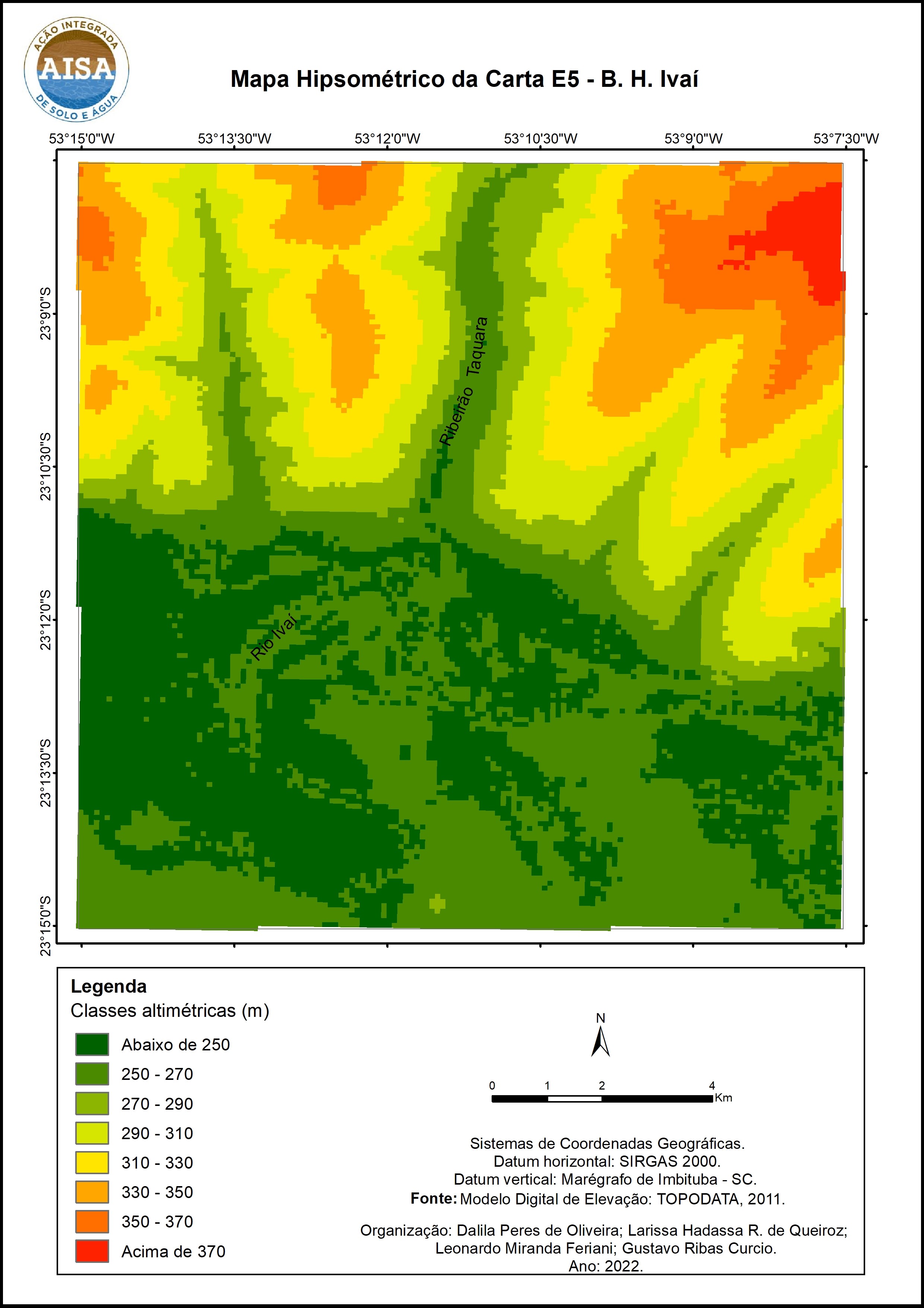Figura 1 – Mapa hipsométrico de região compreendida pelo Projeto AISA na Bacia Hidrográfica do Rio Ivaí.