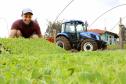 Trator solidário, com implemento agrícola, em uso.