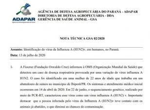 Adapar acompanha caso de H1N2