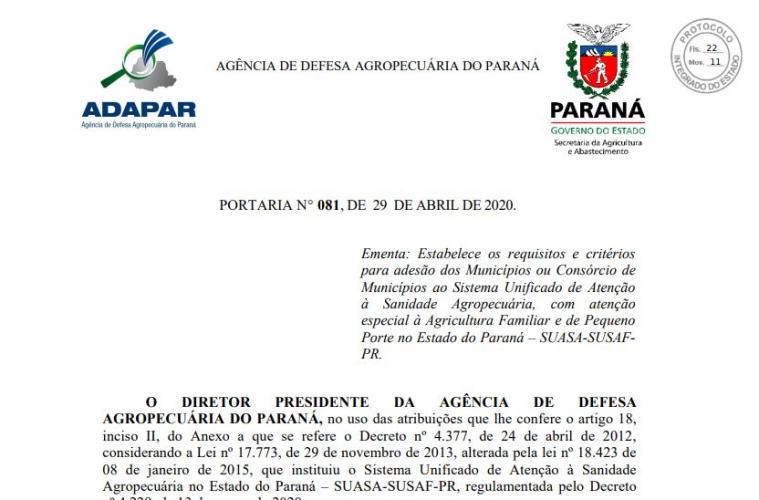 Adapar estabelece critérios para adesão dos municípios ao Susaf-PR