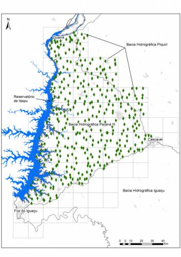 Figura 1 – Pontos amostrais de informações fitossociológicas na BHP III e parte da Bacia Hidrográfica do Piquiri.