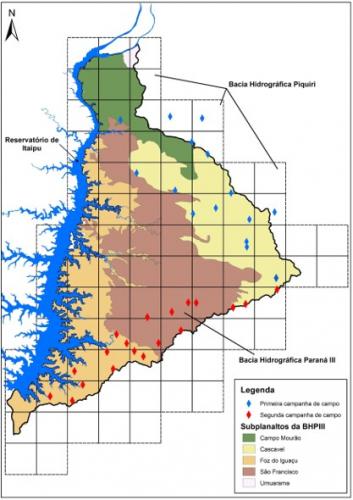 Distribuição dos 19 perfis de solos, por subplanalto na BHP III.