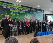 O governador Carlos Massa Ratinho Junior e o secretário da Agricultura e do Abastecimento, Noberto Ortigara, lançaram, no Palácio Iguaçu, o programa Revitis, destinado a estimular a produção de uvas no Paraná.