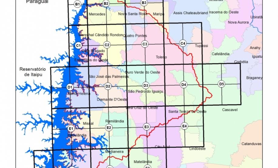 Mapa da Bacia Hidrográfica Paraná III e respectivas Cartas ao Milionésimo.