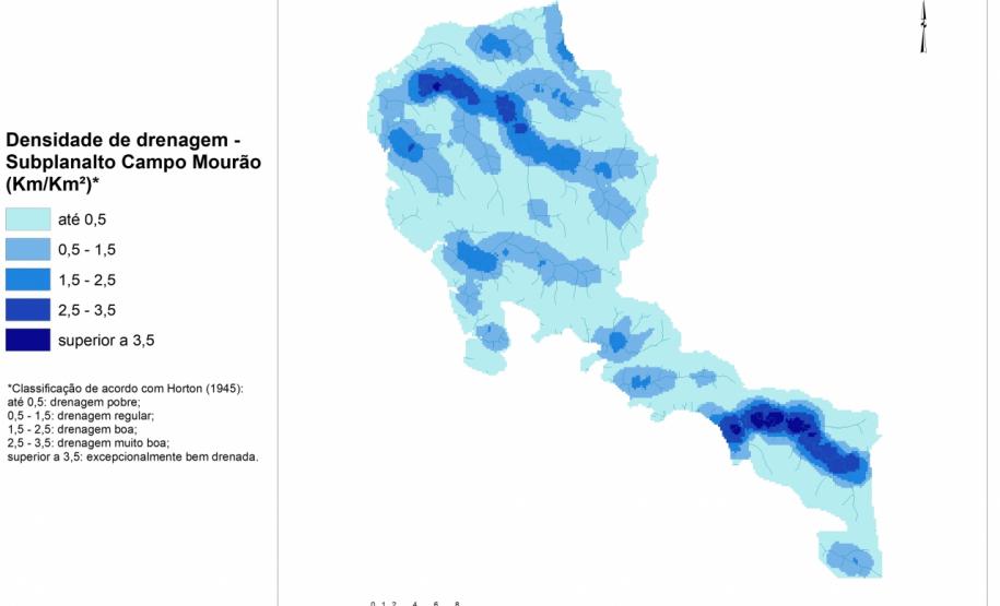 Densidade de drenagem do subplanalto Campo Mourão.