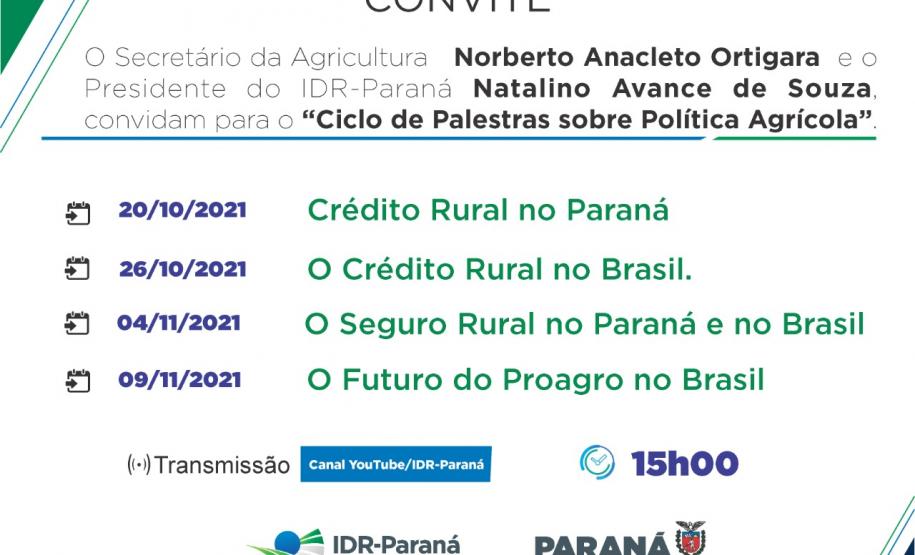 Seab e IDR-Paraná promovem ciclo de palestras sobre Política Agrícola