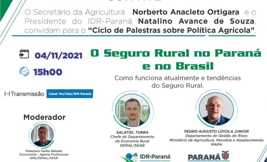 Seab e IDR-Paraná promovem ciclo de palestras sobre Política Agrícola