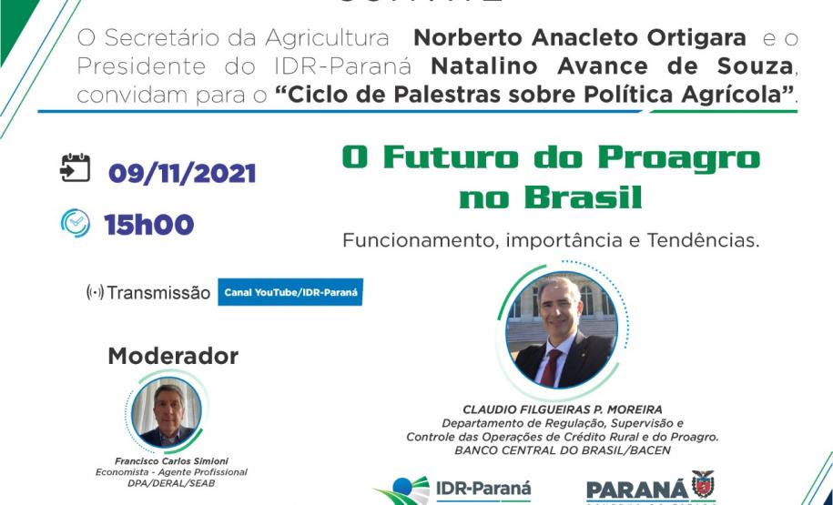 Seab e IDR-Paraná promovem ciclo de palestras sobre Política Agrícola